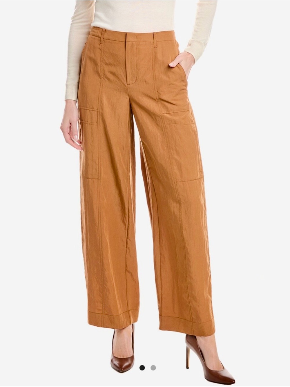 Vince Fluid Wide-Leg Pants in Camel Brown Tencel